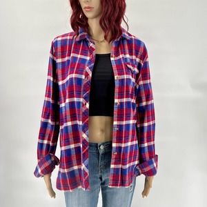 Urban Outfitters BDG Womens Boyfriend Fit Flannel Top Medium Red Blue Plaid